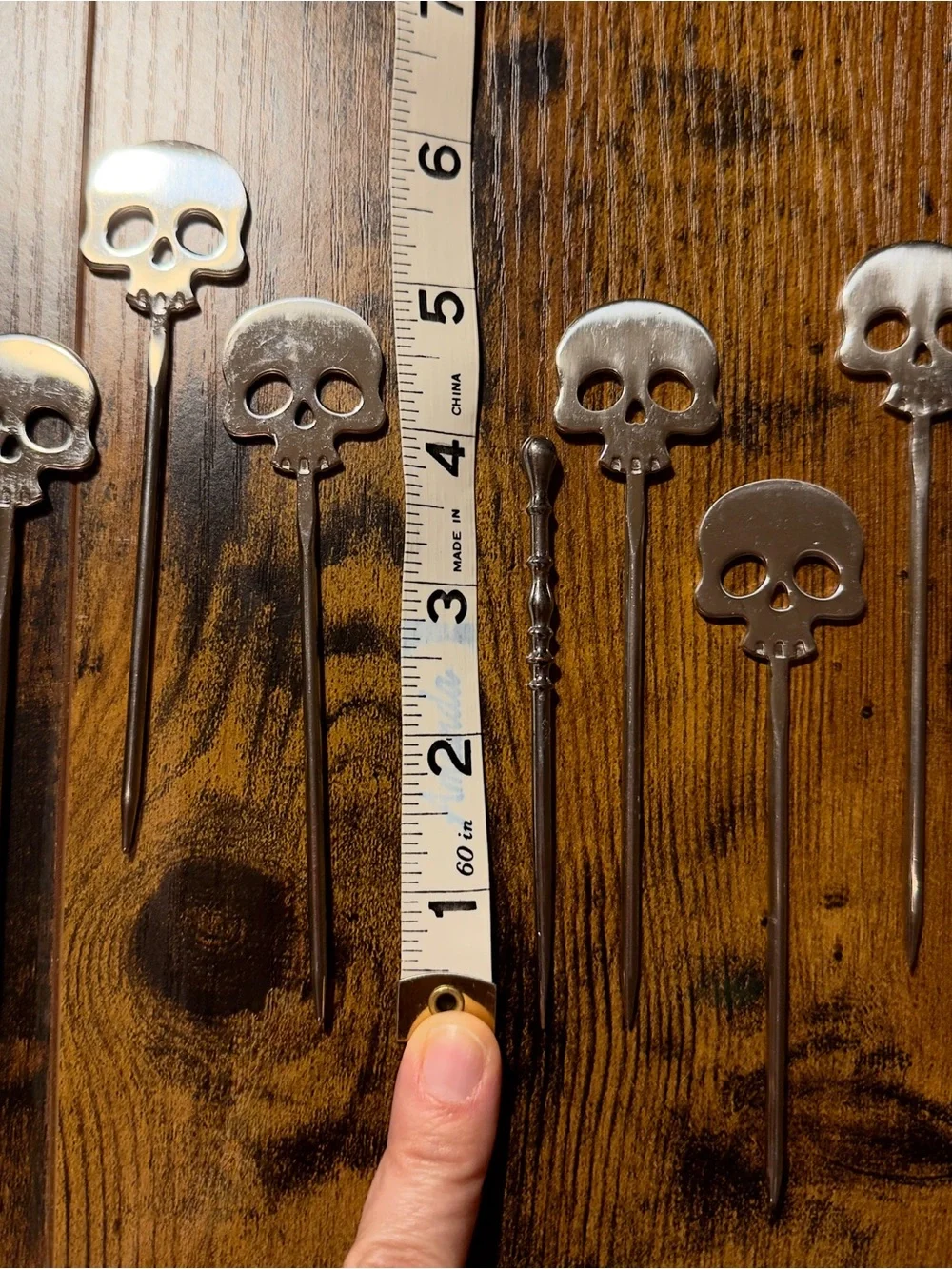 Skull Cocktail Picks Stainless Steel Martini Appetizer Set of 6
